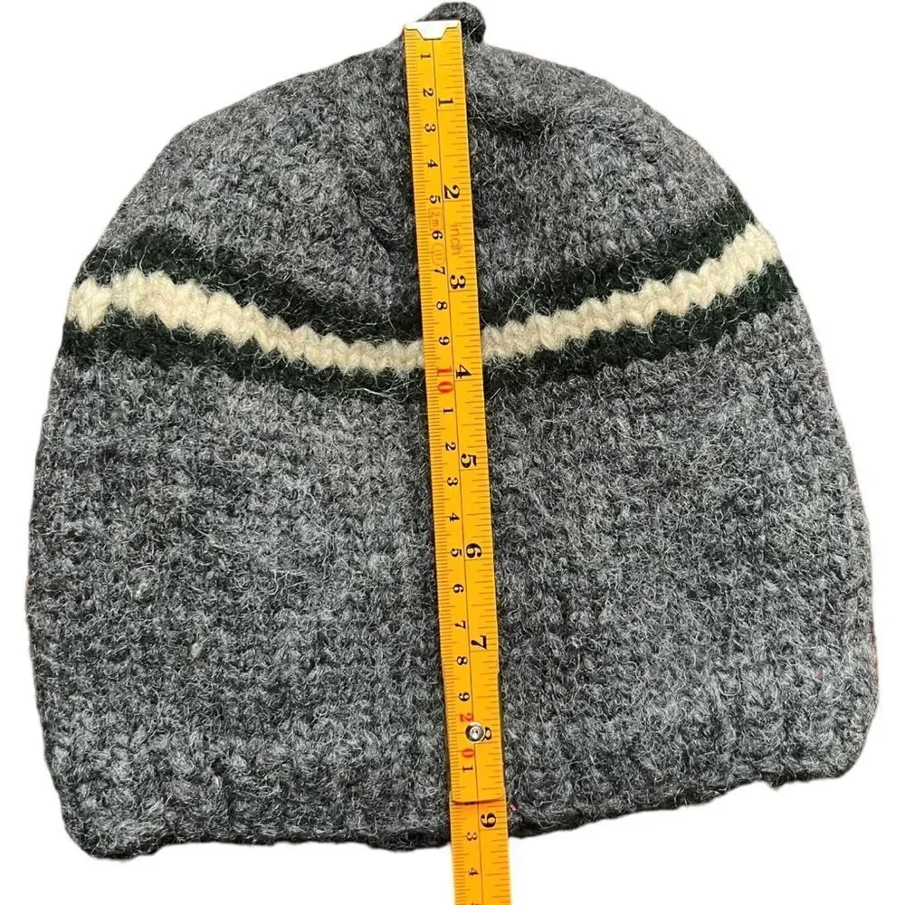 J. Crew Men’s Vintage Wool Gray Stripe Winter Beanie Hat. OS. One Size.